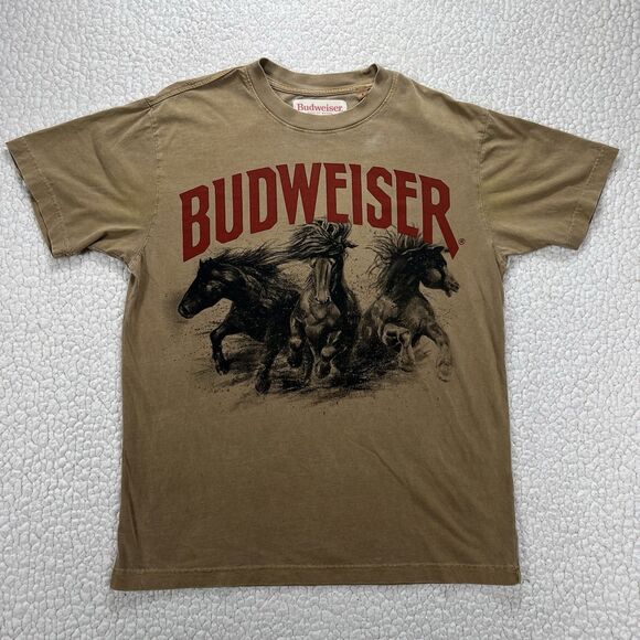 Budweiser Horse Print Brown Graphic T-Shirt Sz S Western Rodeo Cowboy Americana - Picture 1 of 7